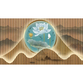 Download digital print lotus wreath circle landscape background wall - DT044